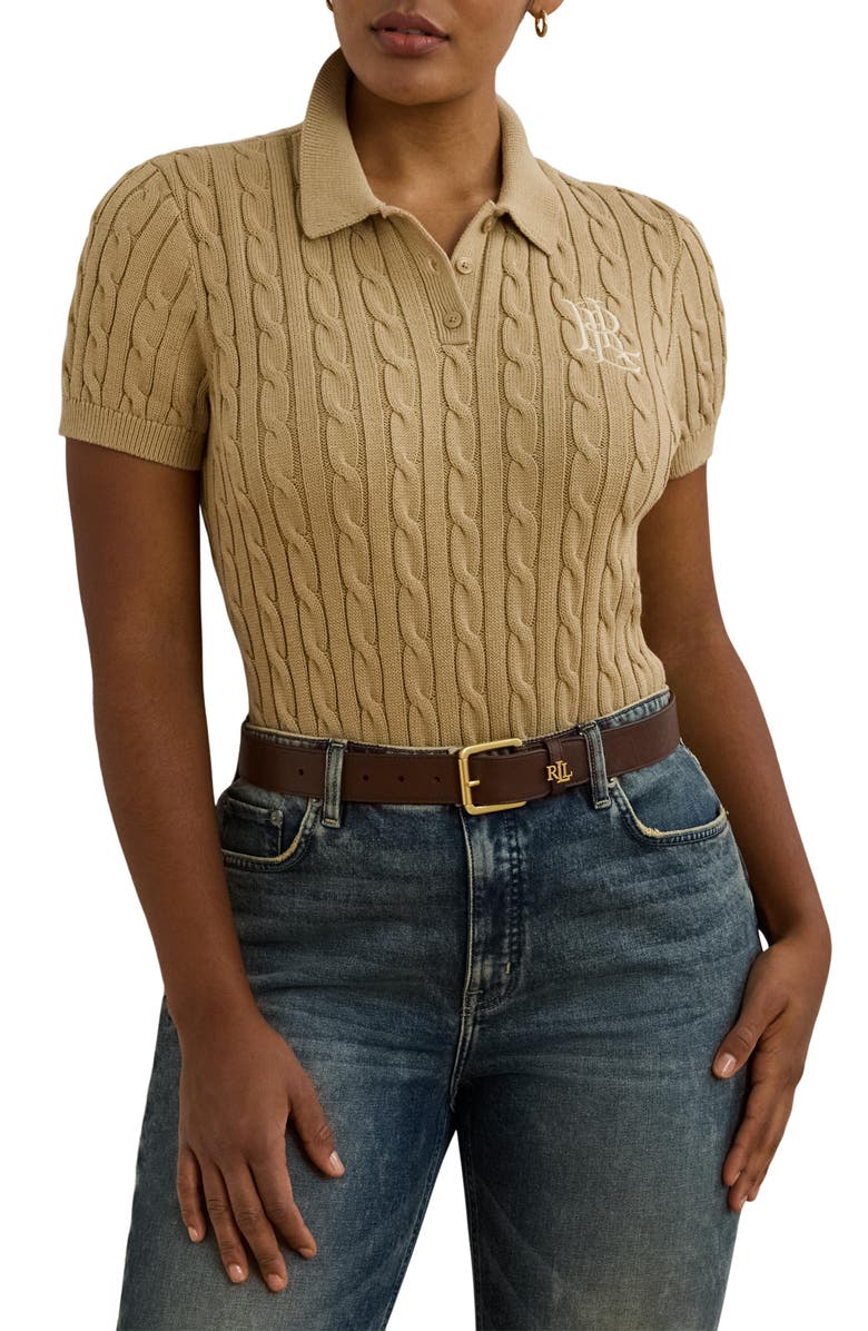 Lauren Ralph Lauren Short Sleeve Cable Knit Cotton Polo Sweater, Main, color,