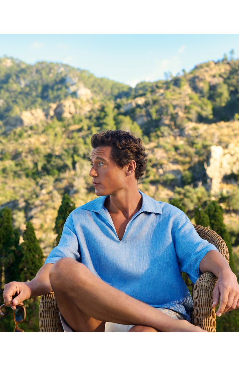 Orlebar Brown Vincent Linen Relaxed Fit Overhead Linen Shirt, Alternate, color, Bergamo Blue