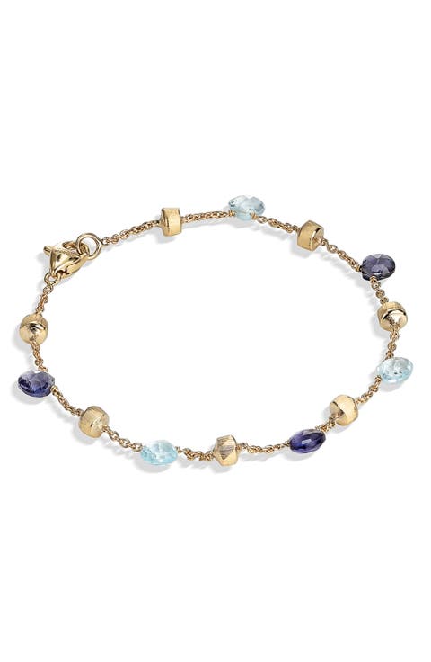 Paradise 18K Yellow Gold Iolite & Blue Topaz Single Strand Bracelet