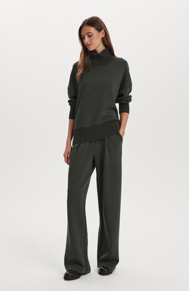 Varley Pleated Wide Leg Pants, Alternate, color, Olive Marl