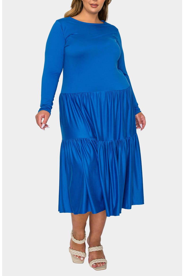 Eliana Long Sleeve Tiered Midi Dress, Alternate, color, ROYAL