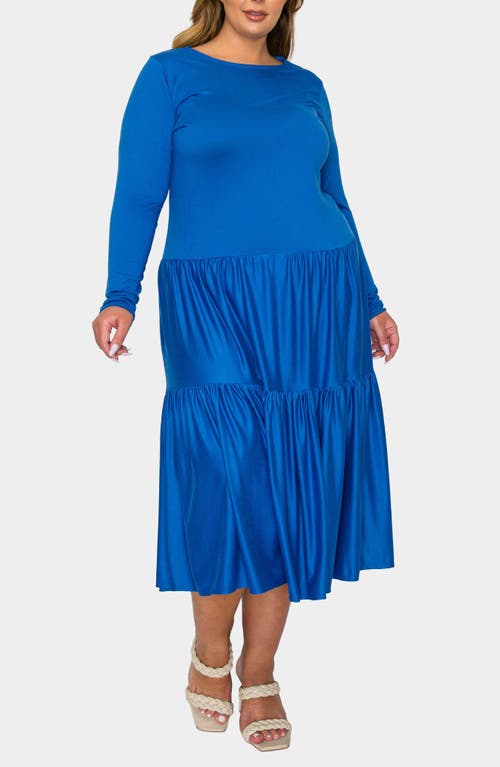 L I V D Eliana Long Sleeve Tiered Midi Dress In Blue