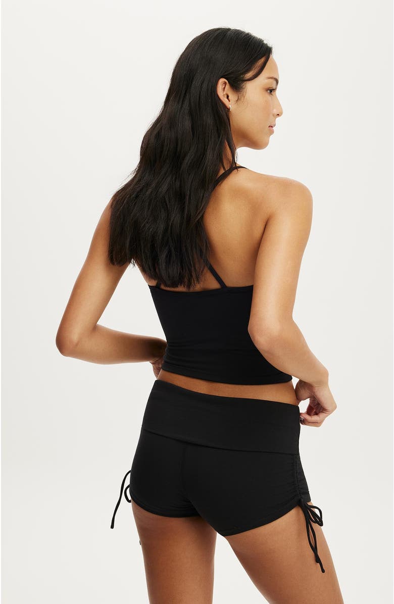 COTTON ON BODY Women's Active Ultra Soft Tie Side Roll Over Micro Short, Alternate, color, Black