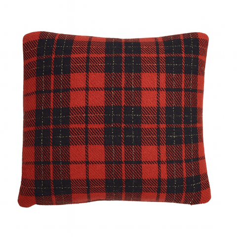 Red & Black Plaid Christmas Cotton Blend Accent Throw Pillow 18" x 18"