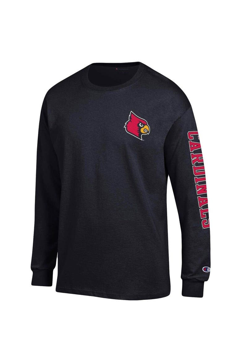 Men's Champion Black Louisville Cardinals Team Stack Long Sleeve T-Shirt, Alternate, color, Black