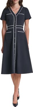 KARL LAGERFELD PARIS Contrast Scuba Crepe Midi Dress