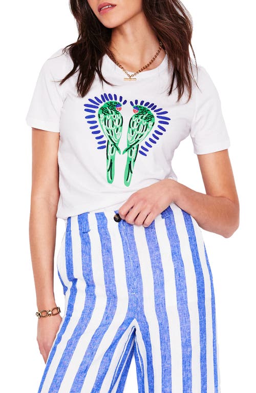 BODEN BODEN EMBROIDERED PARROTS COTTON GRAPHIC T-SHIRT
