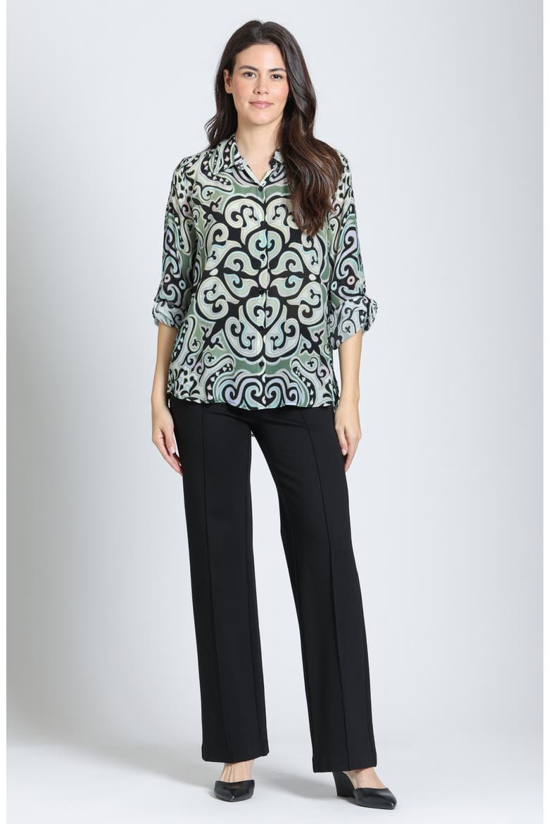 Roll Tab Sleeve Button-Up Shirt, Alternate, color, SAGE MULTI