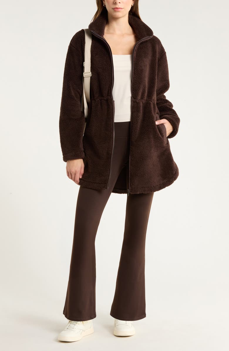 Zella Faux Shearling Longline Jacket, Alternate, color, Brown Mole'