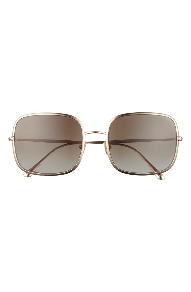 TOM FORD Keira 54mm Polarized Square Sunglasses, Main, color, Shiny Rose Gold / Brown Lenses