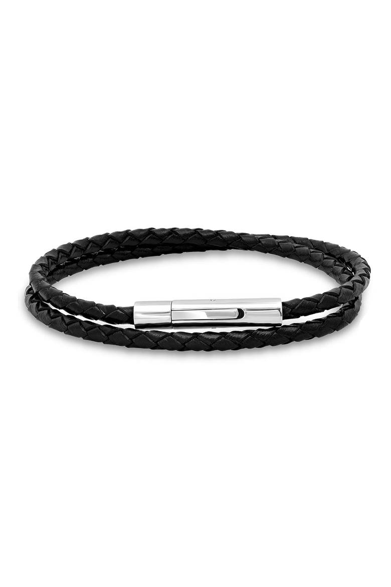 Braided Leather Wrap Bracelet, Main, color, BLACK