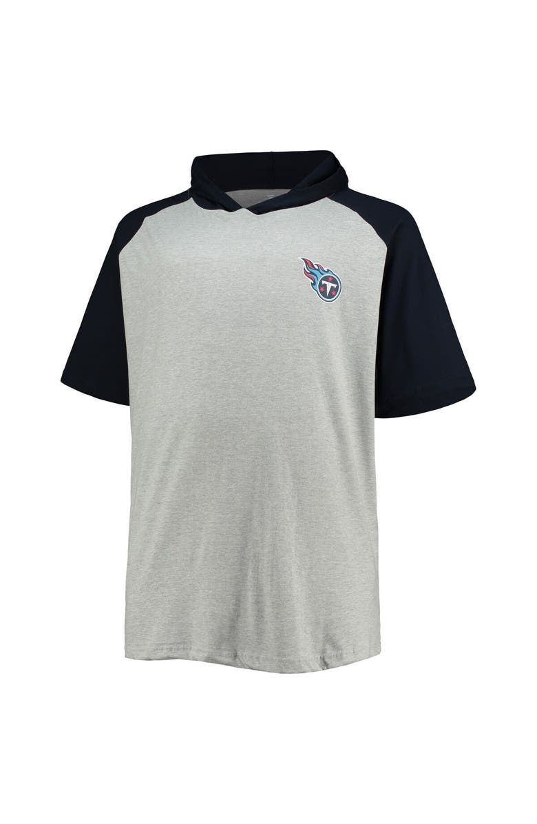 PROFILE Men's Heathered Gray/Navy Tennessee Titans Big & Tall Raglan Short Sleeve Pullover Hoodie, Alternate, color,