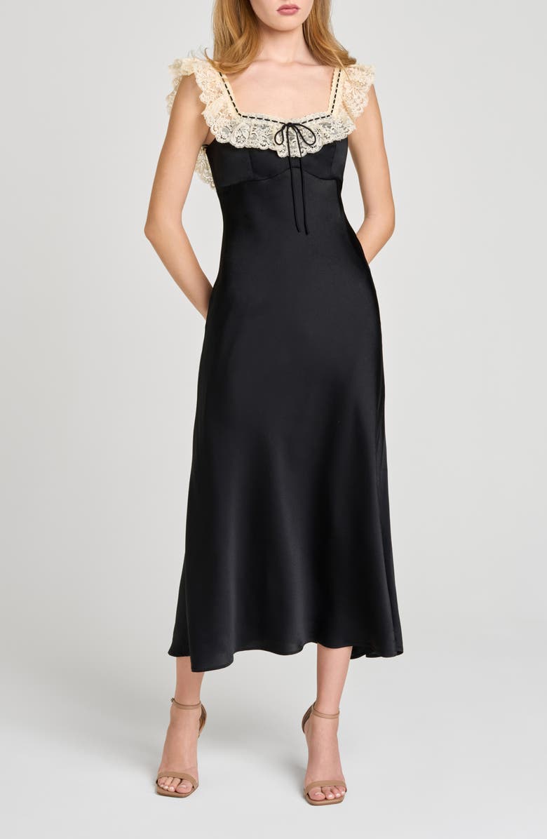 WAYF Ella Lace Trim Slipdress, Main, color, Black