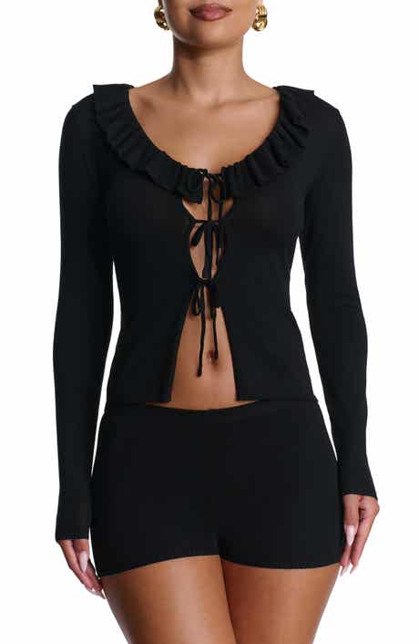 Naked Wardrobe Ruffle Tie Front Cardigan