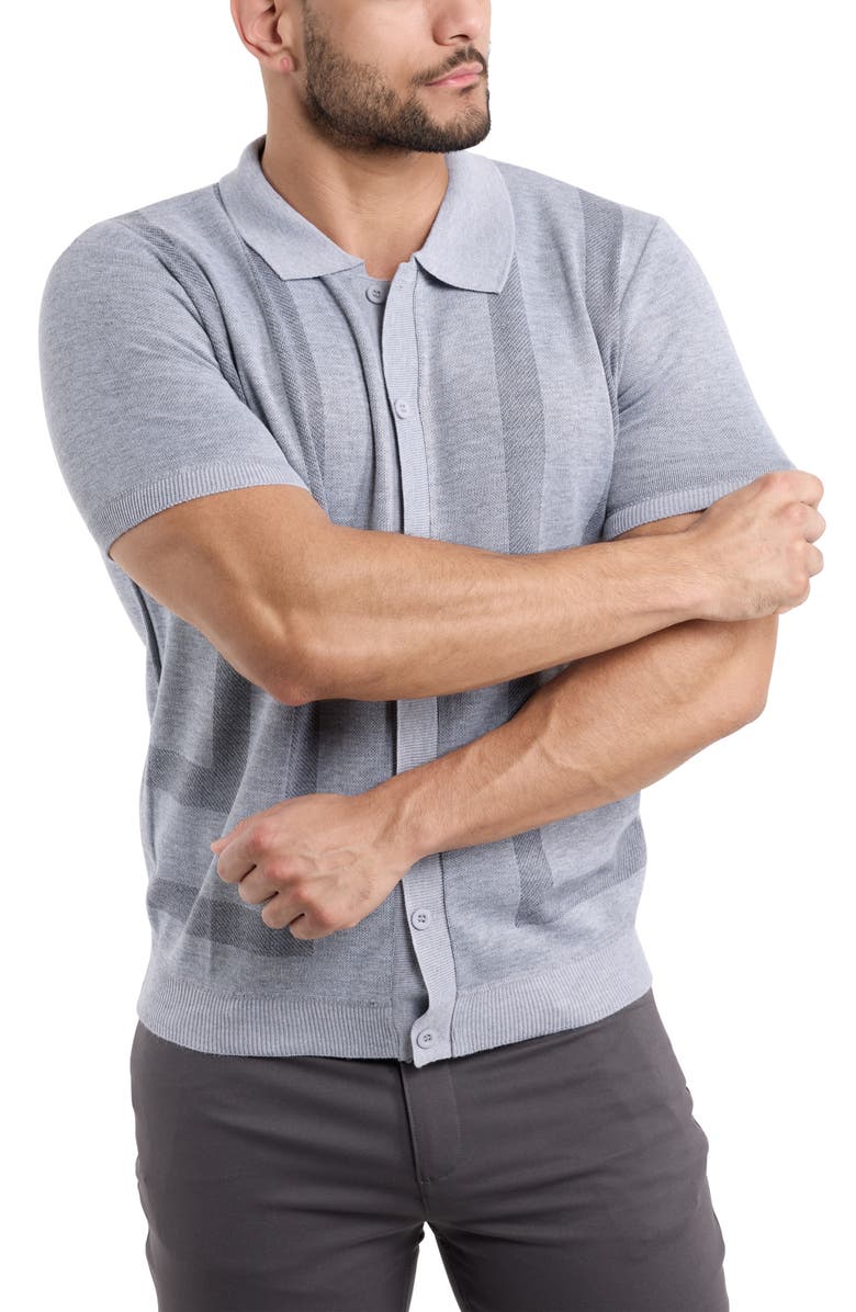 Spring + Mercer Stripe Polo Sweater, Alternate, color, Grey