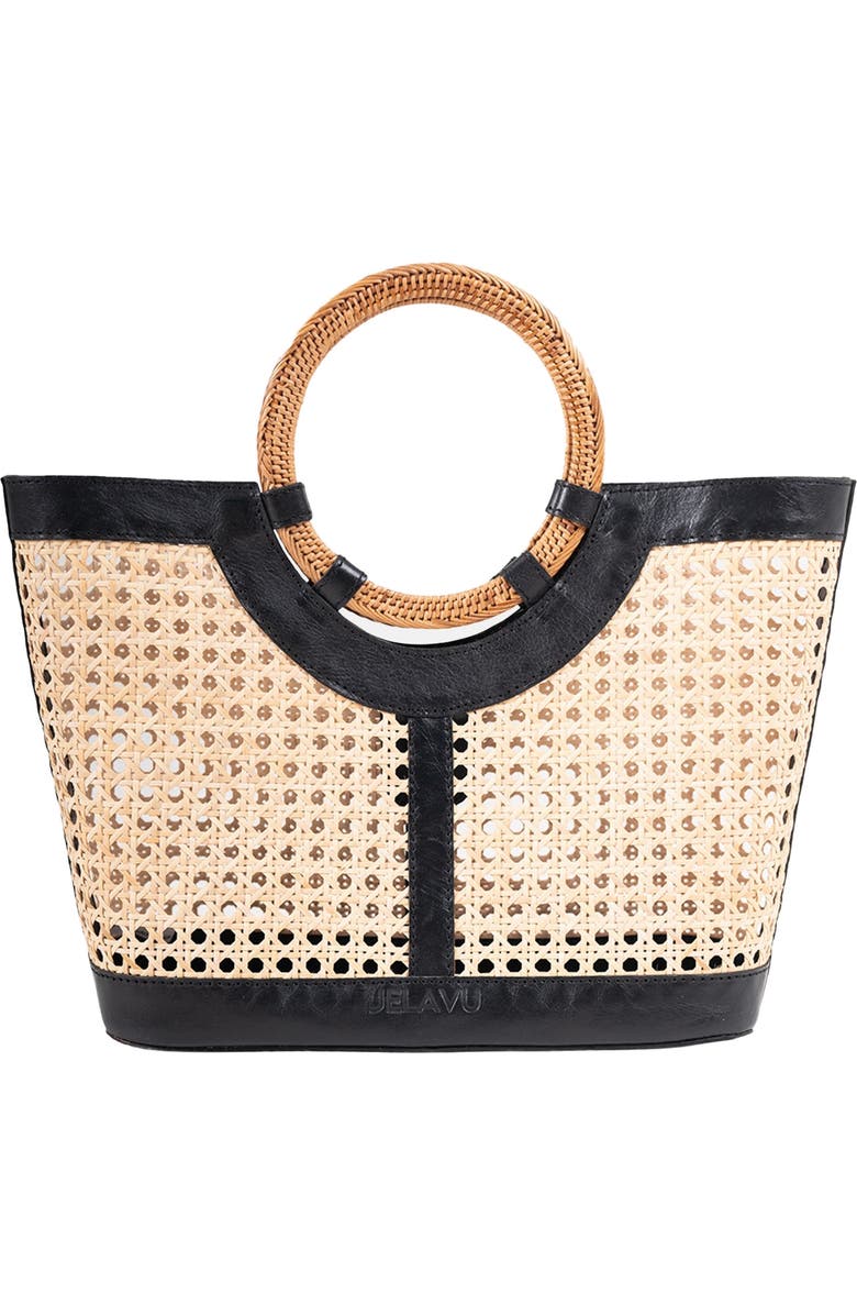 Jelavu Hilton Handwoven Cane Tote Bag, Main, color, Black