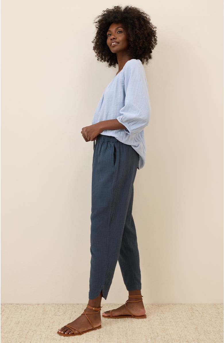 Pact Organic Cotton Coastal Double Gauze Tapered Pull-On Pant, Alternate, color, French Navy