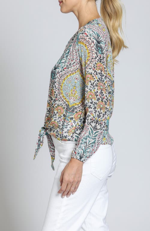 Apny Print Tie Front Top In Green Multi