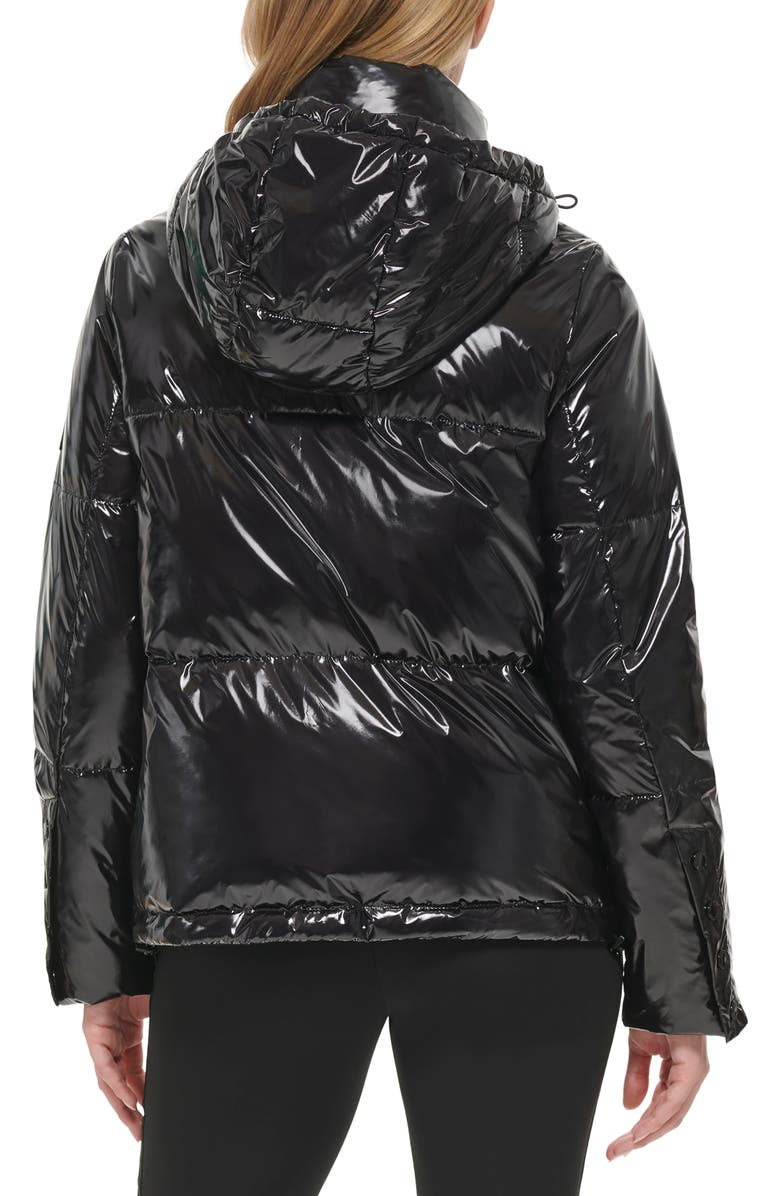 KARL LAGERFELD PARIS Glossy Hooded Puffer Jacket, Alternate, color, 