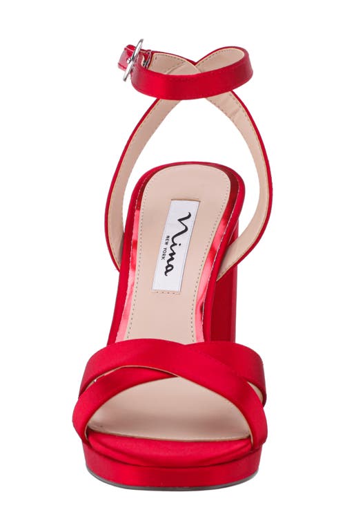 Nina Sheila Ankle Strap Platform Sandal In Red Rouge Crystal Satin