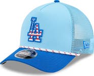 New Era Men's New Era Light Blue/Royal Los Angeles Dodgers 2025 Fourth of July 9FORTY A-Frame M-Crown Adjustable Trucker Hat