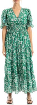 MAX STUDIO V-Neck Flutter Sleeve Smocked Waist Maxi Dress