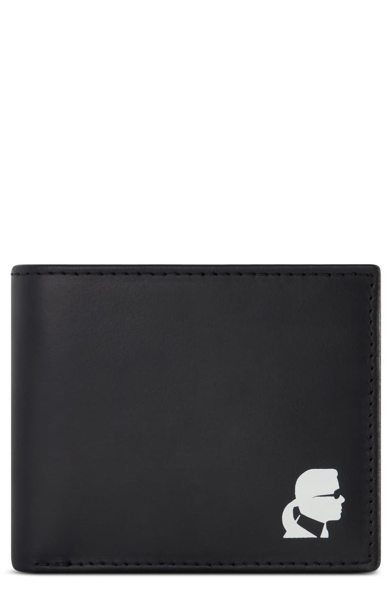 KARL LAGERFELD PARIS Profile Graphic Leather Bifold Wallet, Main, color,