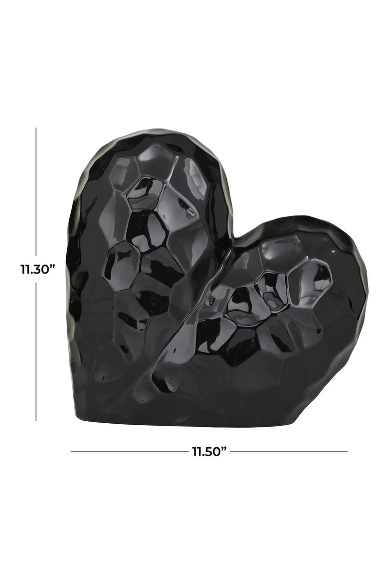 Black Porcelain Heart Sculpture, Alternate, color, BLACK