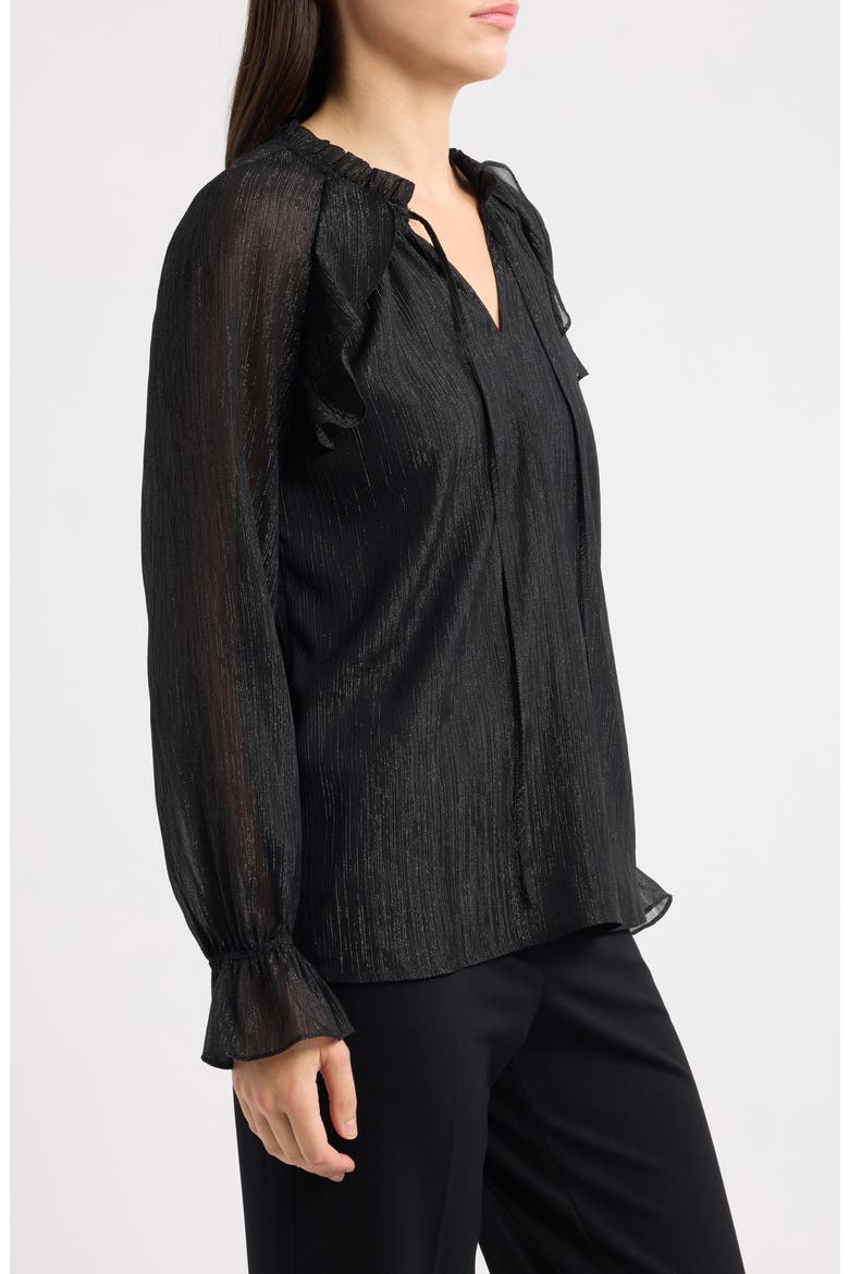 Metallic Ruffle Raglan Sleeve Top, Alternate, color, ANNE BLACK