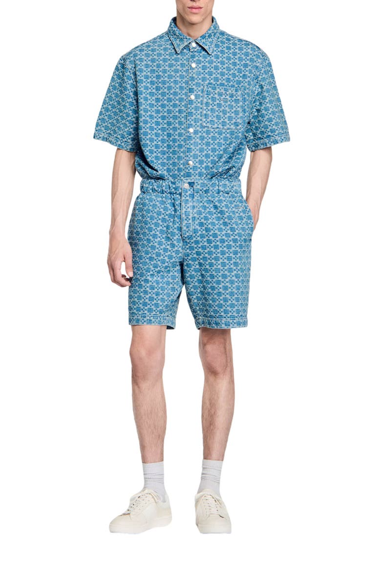 Square cross denim Bermuda shorts, Alternate, color, Sky blue