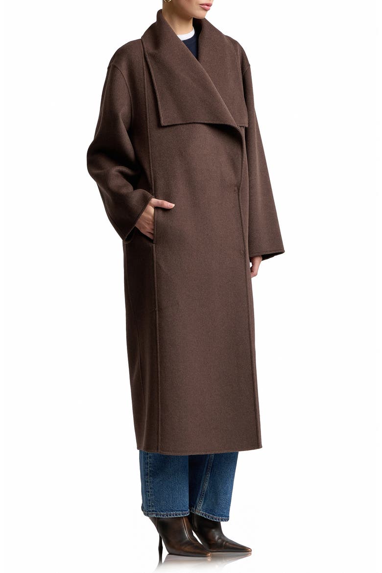 Shawl Collar Long Coat, Alternate, color, DARK TRUFFLE