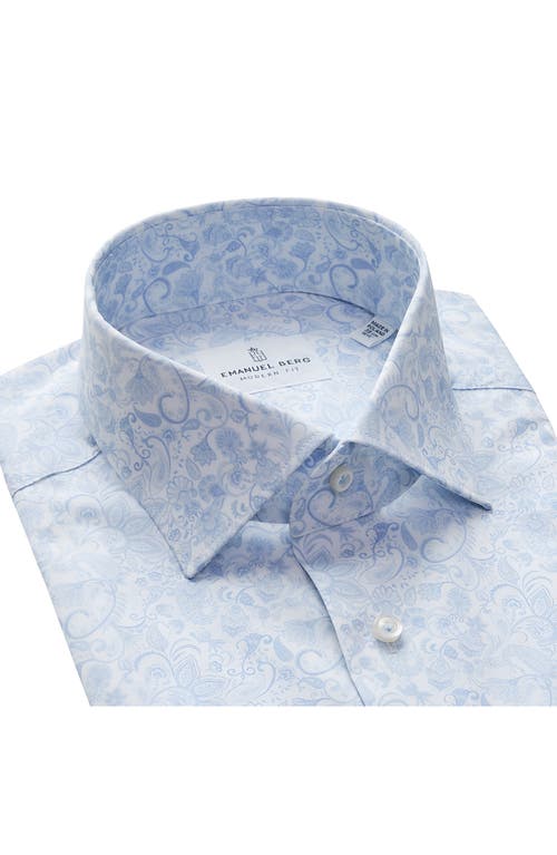 Emanuel Berg Modern Fit Paisley Floral Stretch Cotton Dress Shirt In Light Pastel Blue