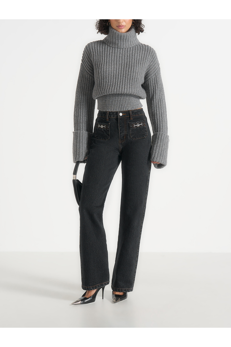 Amaya Roll Neck Knit Jumper With Cuffs, Alternate, color, Grey