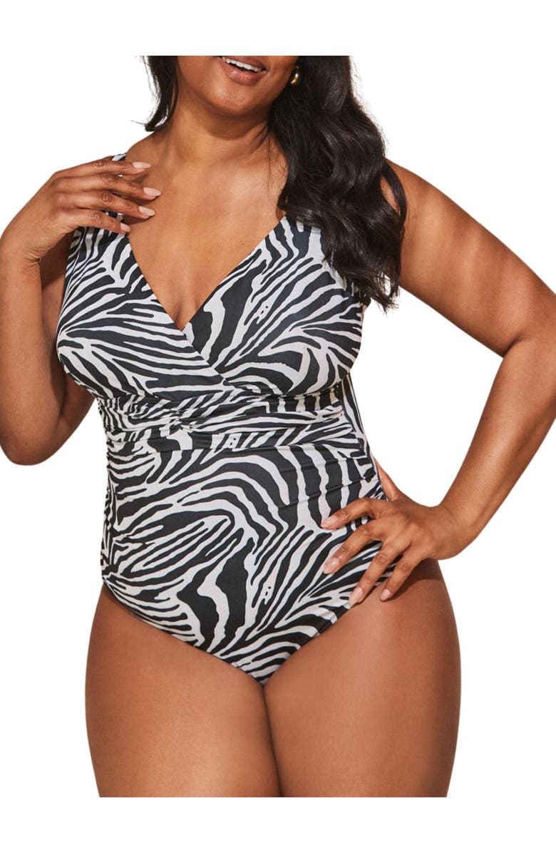 Live Unlimited Mono Animal Print Swimsuit, Alternate, color, Black