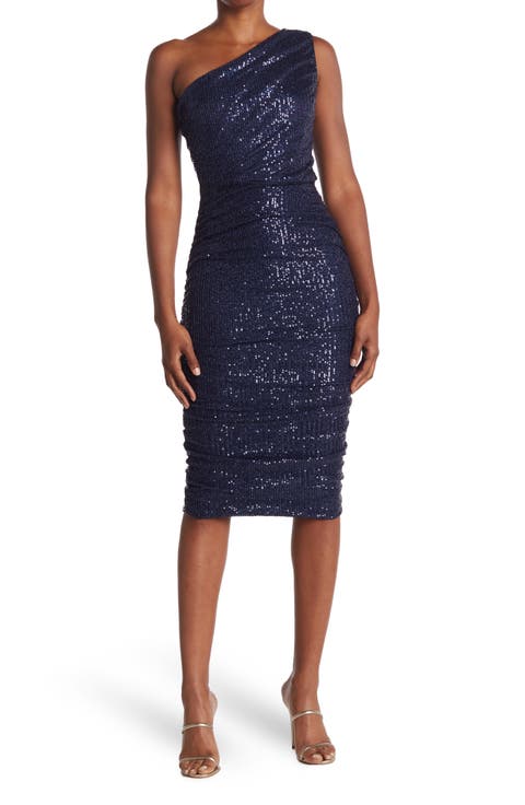 Sequin One-Shoulder Midi Dress
