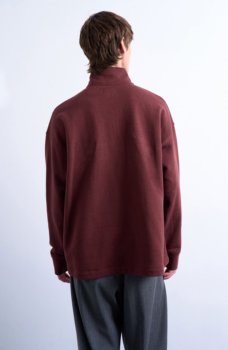 Topman Heavyweight Oversize Quarter Zip Sweatshirt, Alternate, color, Brown