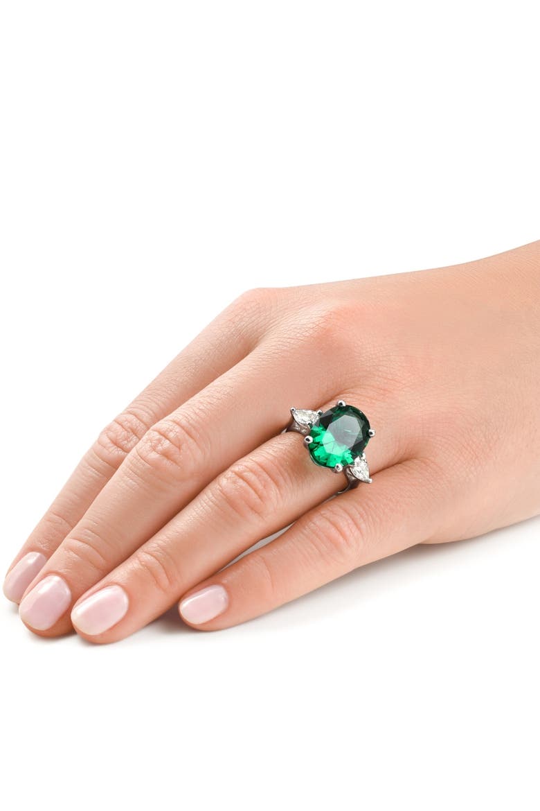 16x12mm Emerald & 1Ct Pear Shape Diamond Ring 14k Gold Lab Grown, Alternate, color, 14k Yellow Gold