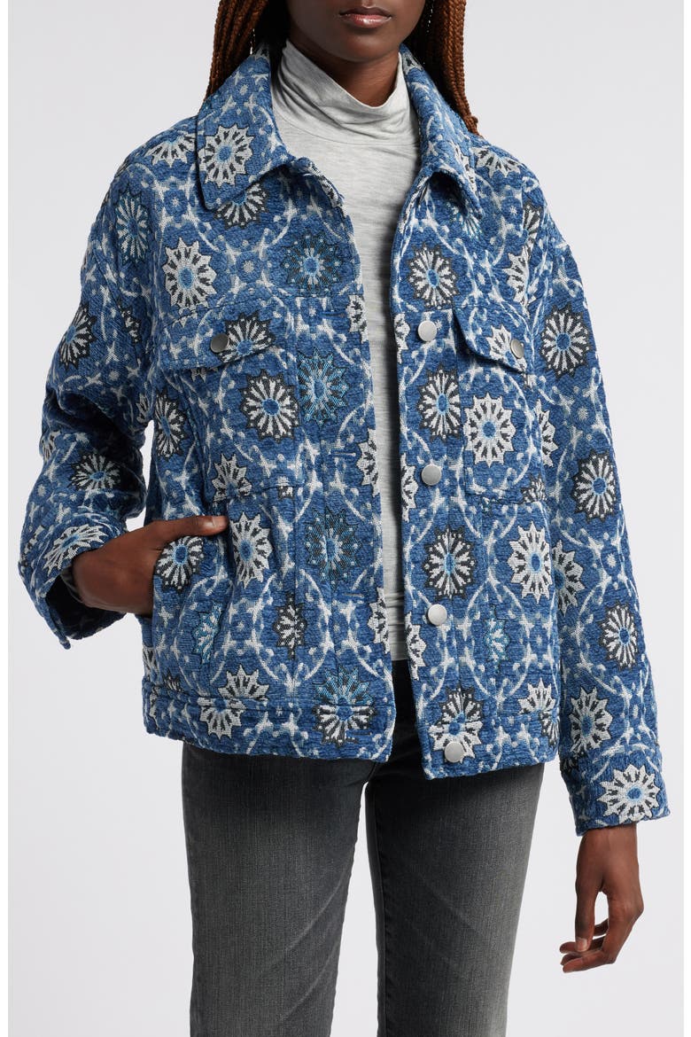 Tapestry Jacquard Trucker Jacket, Main, color, BLUE MEDALLION JACQUARD
