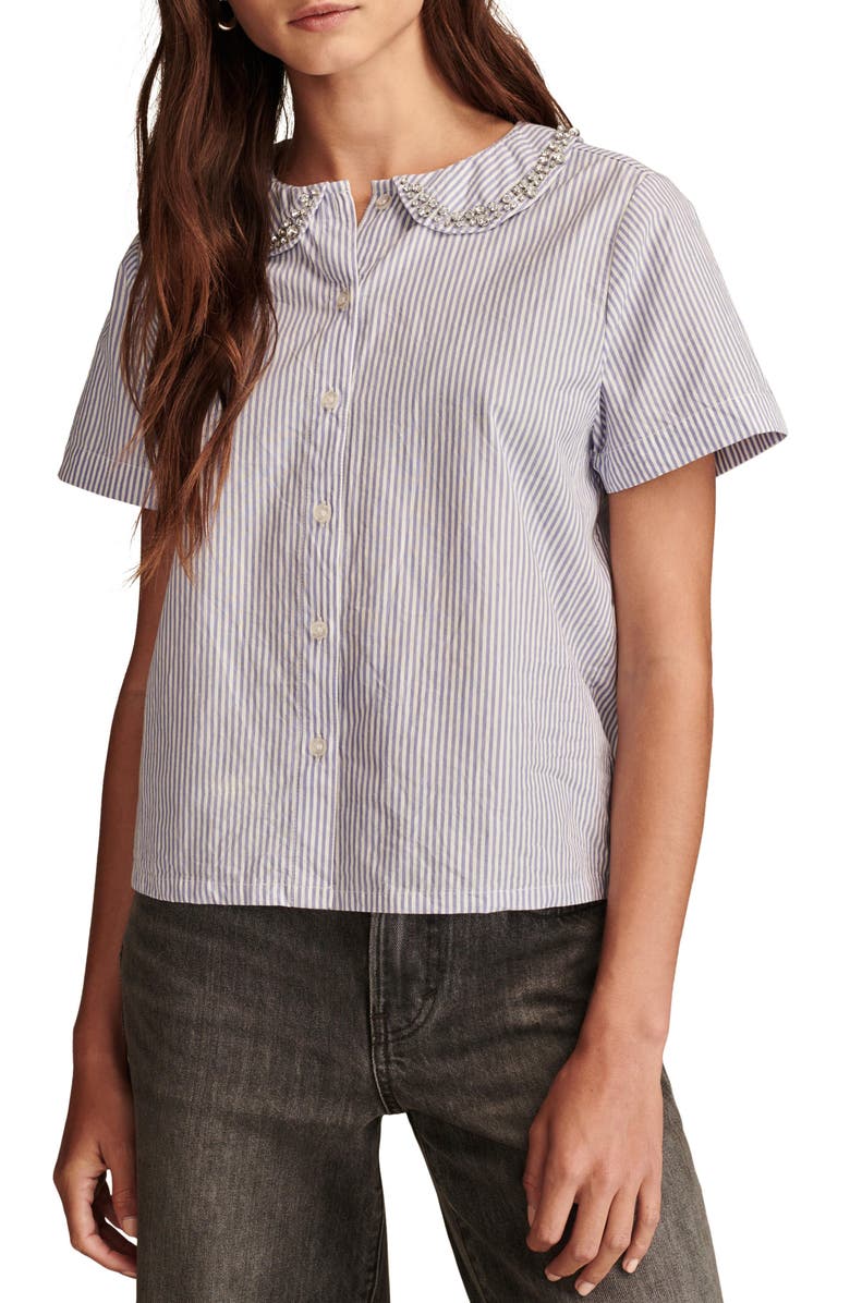 Lucky Brand Embellished Stripe Shirt, Main, color, Blue Stripe
