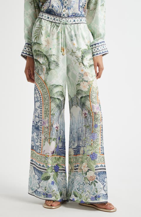 High Waist Wide Leg Silk Lounge Pants