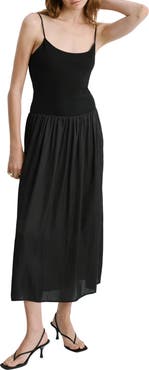 MANGO Lace-Up Back Drop Waist Mixed Media Dress