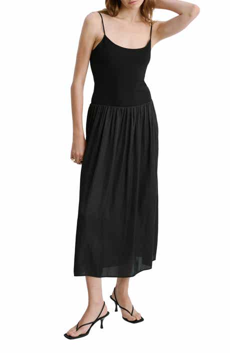 Lace-Up Back Drop Waist Mixed Media Dress