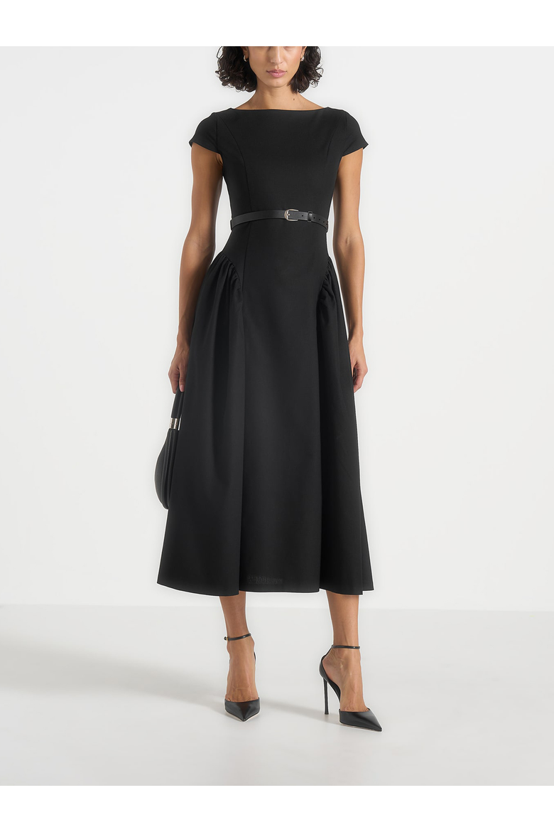 Gaia Boat Neck Flared Maxi Dress, Main, color, Black