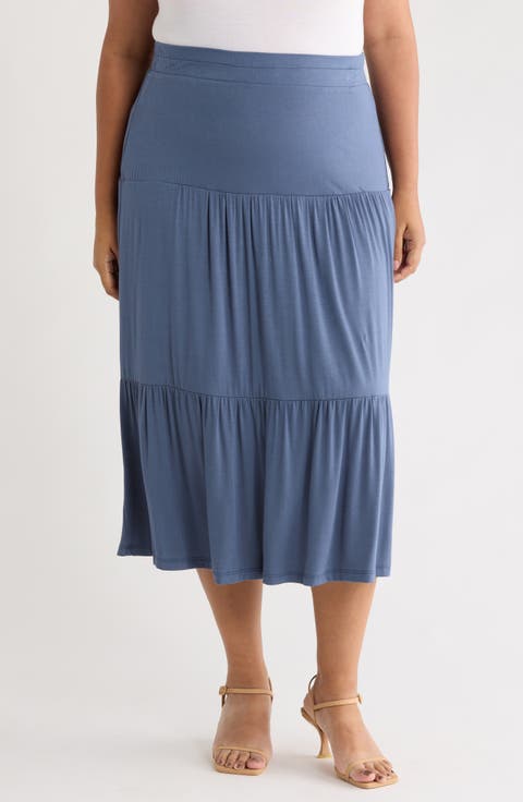 Tiered Jersey Maxi Skirt (Plus)
