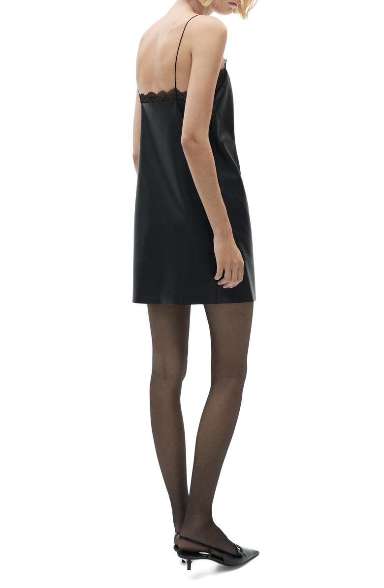 MANGO Lace Trim Faux Leather Slipdress, Alternate, color, 