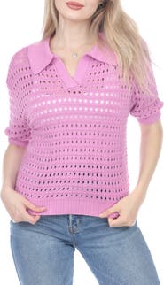 RAIN AND ROSE Open Stitch Sweater Polo