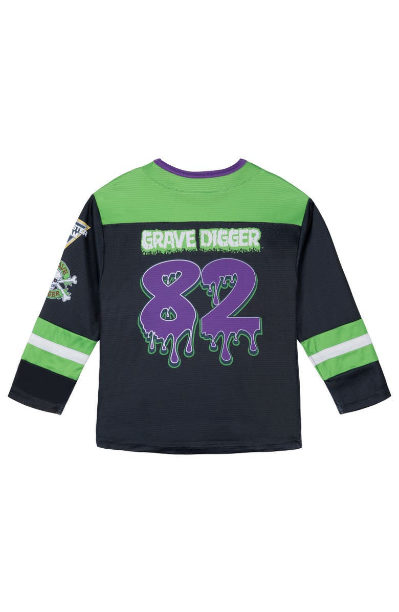 Monster Jam Athletic Long Sleeve Hockey Jersey Shirt, Alternate, color, Grave Digger Black
