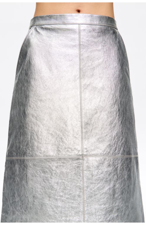 Bimba Y Lola Leather A-line Midi Skirt In Silver