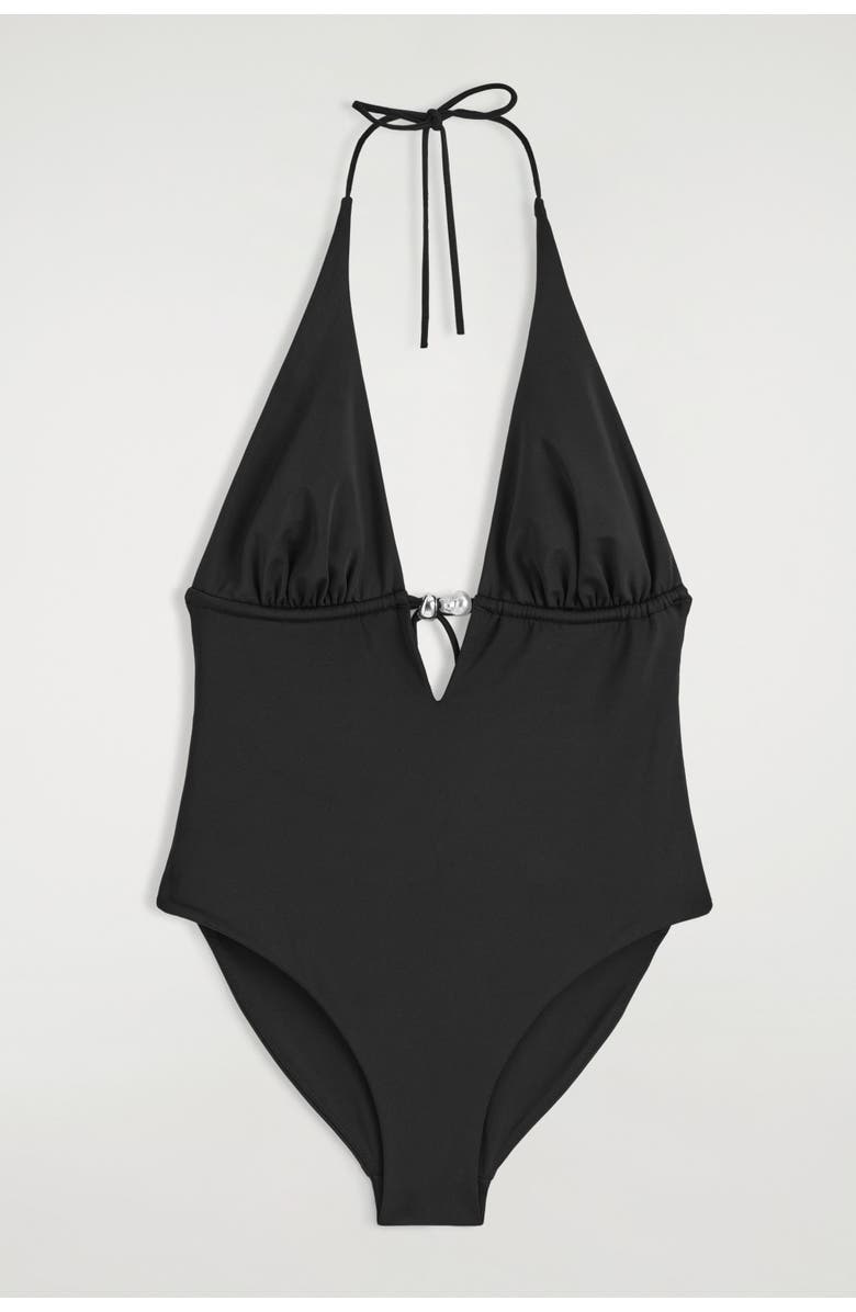 COS Embellished Plunge-Neck Swimsuit, Alternate, color, Black