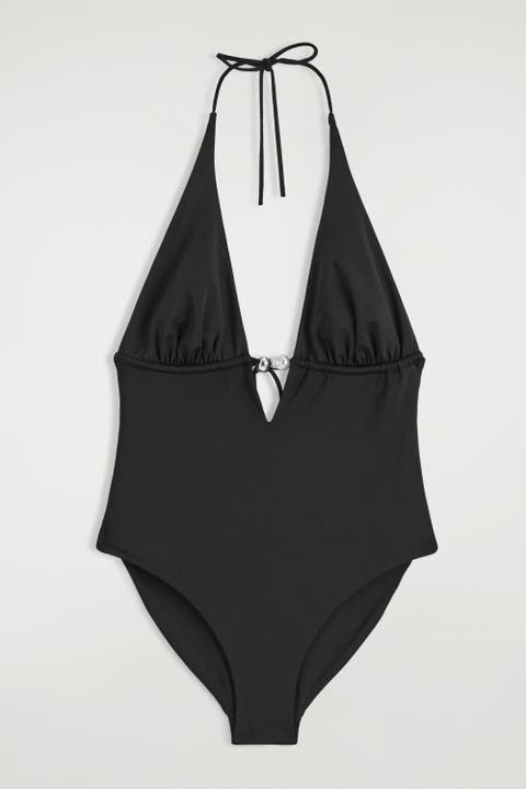 Embellished Plunge-Neck Swimsuit